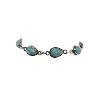 Sterling Silver Blue Larimar Tear Drop Chain Bracelet 7.5 in 10.62g